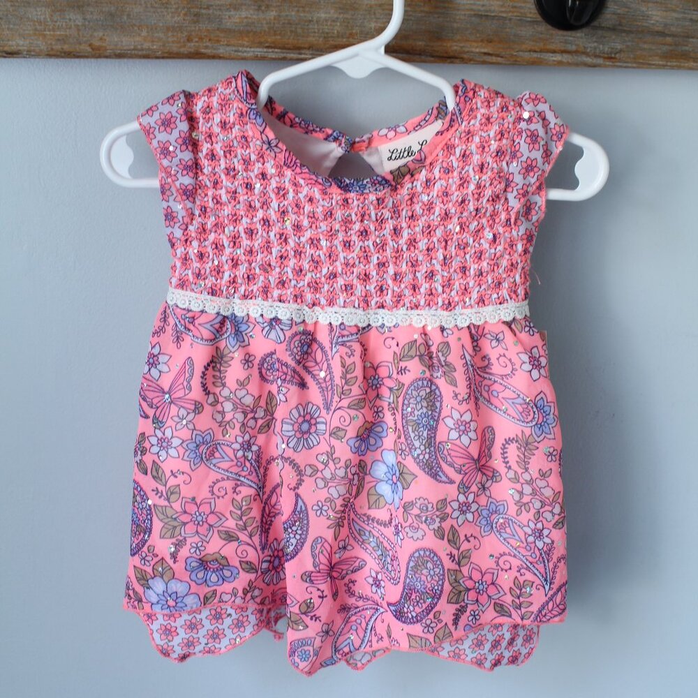 ☀️ 4/$20 Little Lass Size 12M Pink Sequin Chiffon Dress